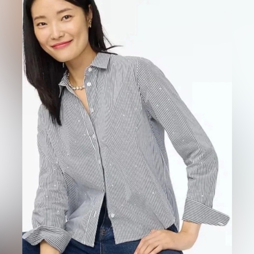 J. Crew Embellished Striped Perfect Cotton Button-Down Shirt Size Small - Picture 3 of 10